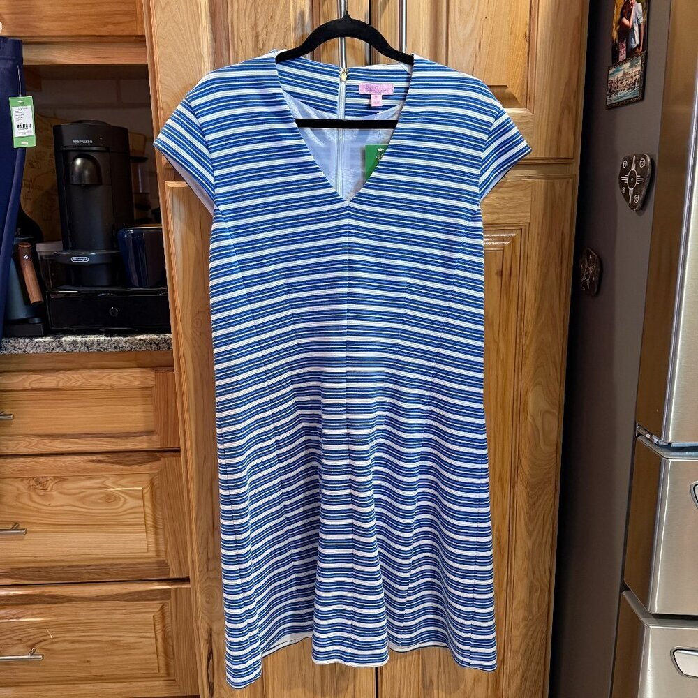 Lilly‎ Pulitzer Bree Dress XL Bay Blue Ottoman Stripe NWT
